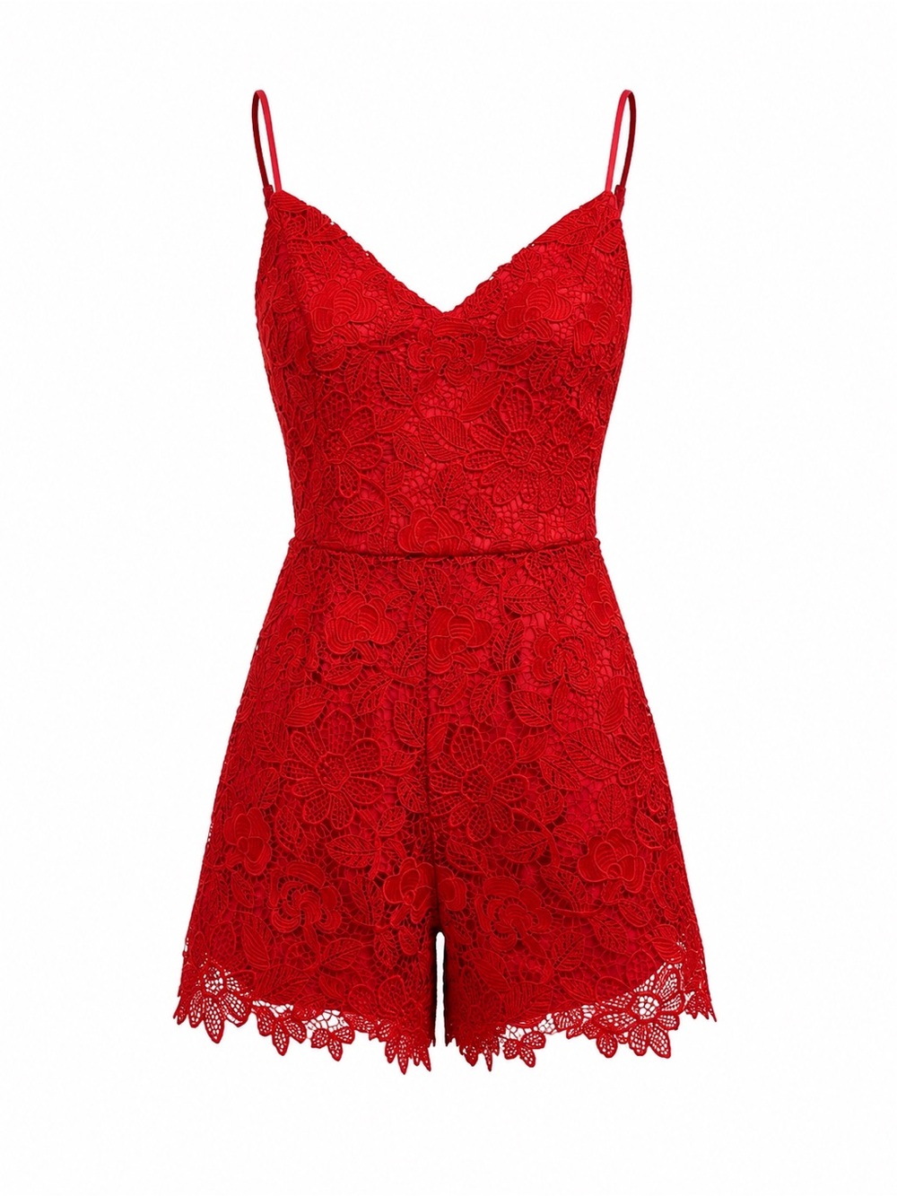 Lovers + Friends Red Lace Romper Floral Crochet Overlay Open Back Tie Sexy Party